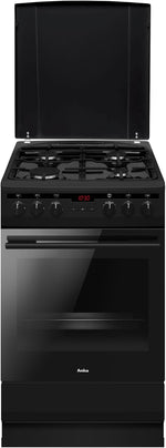 Cocina independiente Amica SHEG 904 000 SM / con placa de gas y horno eléctrico / 50 cm de ancho / negro mate / temporizador / 11 funciones de horno, p. ej. aire caliente