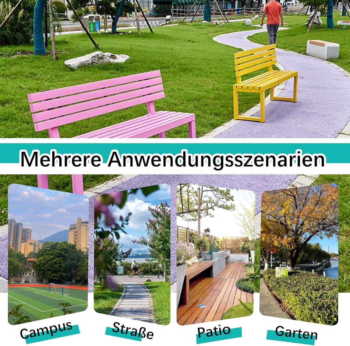 Gartenbank,Wetterfest Outdoor Bank Sitzbank,Metall Stahl Bank, Metallbank Garten,100/120/150/cm,Mit Rückenlehne,Tragkraft bis 200kg, for Terrasse Park Rasen Hof,2-4 Sitzer 150×40×85cm-Rot