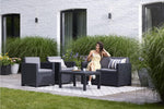 Sofá de jardín Victoria de Allibert by Keter - Sofá lounge de 2 plazas con aspecto de ratán, incl. cojines de asiento y respaldo, fácil de limpiar, resistente a la intemperie, gris, 129 x 63 x 77 cm