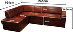 Sofá esquinero de piel auténtica Antalya I 245 x 164 cm negro, cuero con costuras decorativas, sofá con función cama y arcón, sofá esquinero de piel auténtica
