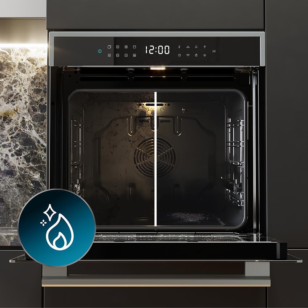 Horno empotrable pirolítico Cecotec 60 cm Bolero Hexa P506000 Edge A+. 3400W, 81L de capacidad, 11 funciones con Airfryer Master, Pizza Master, 3D Cooking, Steam Base X2, pirólisis