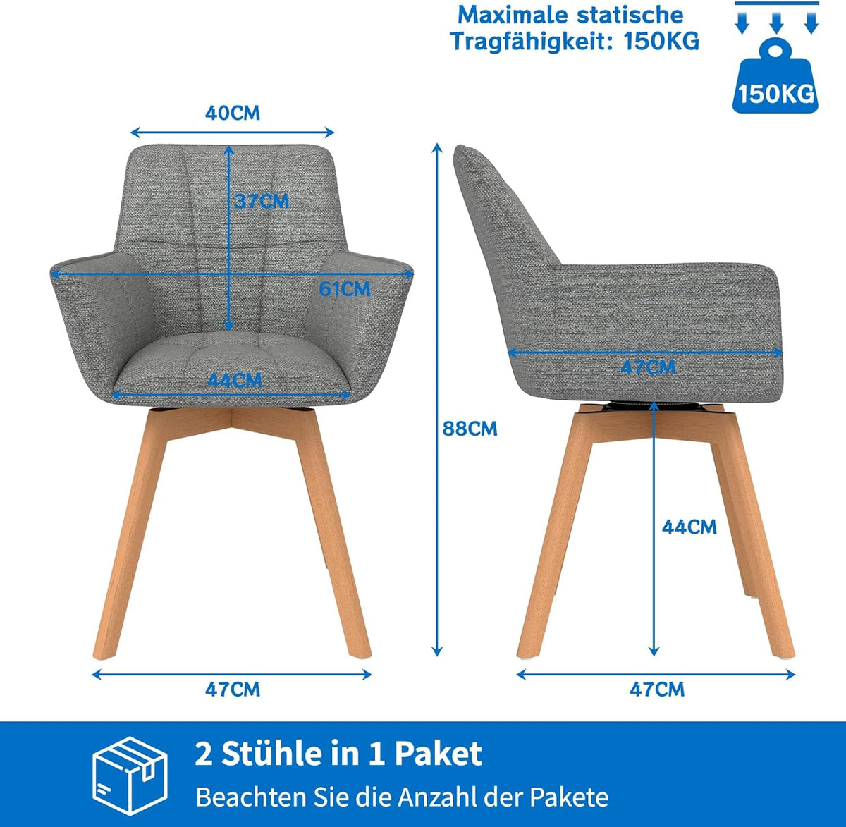 WAFTING Juego de 6 sillas de comedor giratorias, silla giratoria de 360° con reposabrazos y patas de madera, silla tapizada de terciopelo para comedor, sala de estar, cocina, dormitorio, gris oscuro