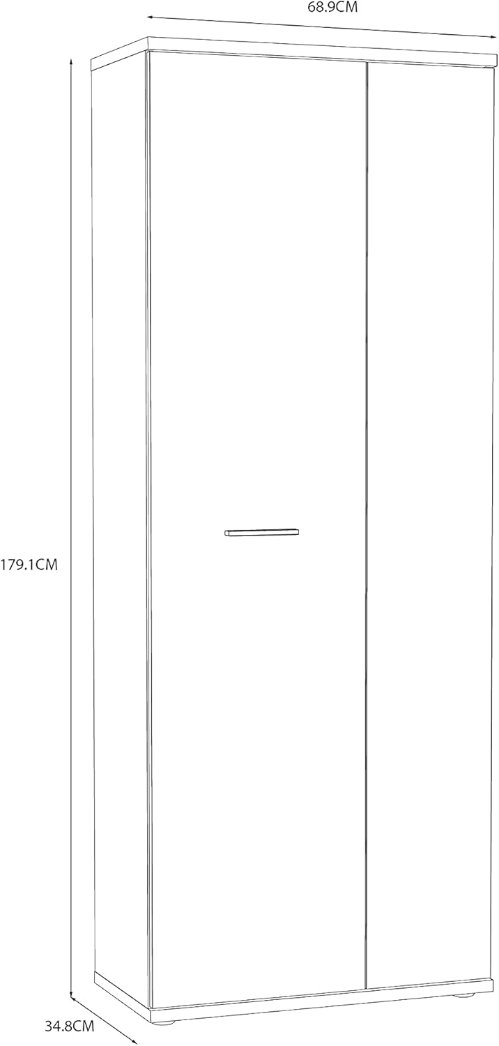 FORTE NET106 Armario 70 180, armario multiusos blanco, armario para aspiradora, trastero, armario de puertas batientes, 2 puertas con estantes, 69 cm de ancho x 179 cm de alto x 35 cm de profundidad