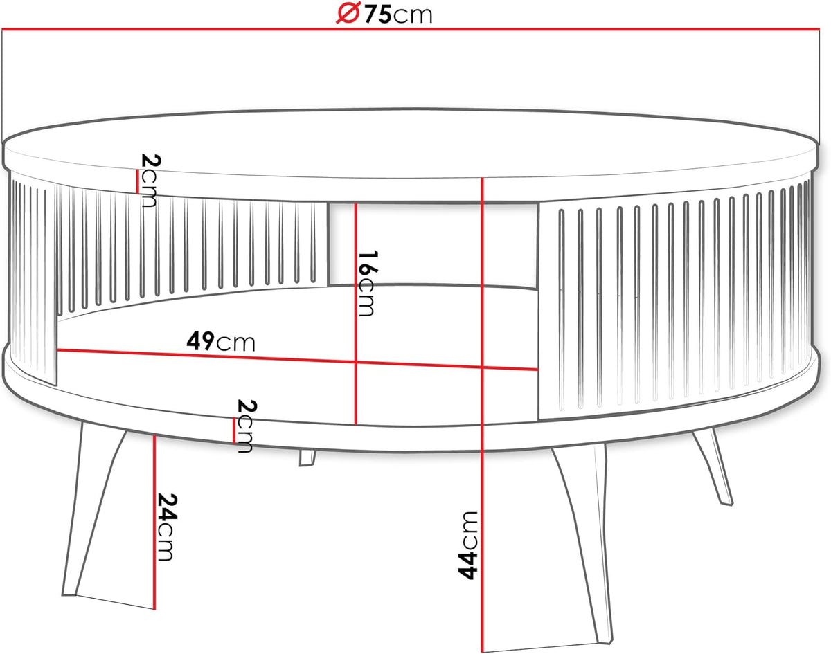 Mirjan24 Couchtisch mit Ablage Rajkon, Runde Form, Metallbeine, Kaffeetisch, Wohnzimmertische, Beistelltisch, Sofatisch, Teetisch (Eiche Craft Gold, Schwarz)