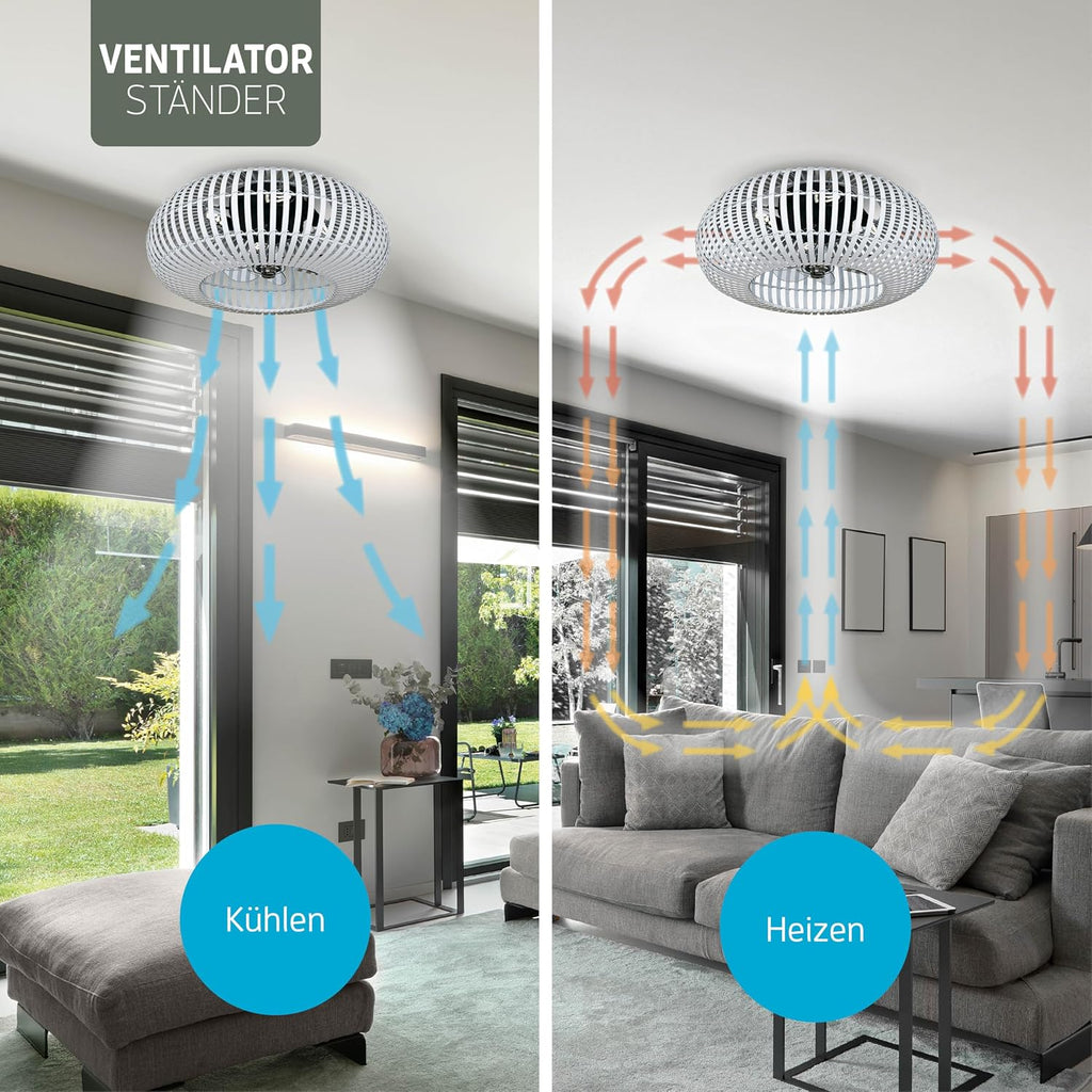 Ventilador de techo inteligente Varin® con luz, Wi-Fi Tuya, Ø 50 cm, lámpara de techo con ventilador, ventilador con luz de techo con 4 casquillos E27 (sin bombillas), mando a distancia, bambú blanco