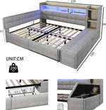 Sofá cama, 140 × 190 cm, con dos cajones, puertos USB y tipo C, compartimento de almacenamiento, banco de almacenamiento en el piecero, tira de luz LED, sin colchón, terciopelo, gris