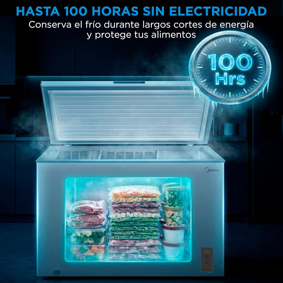 Congelador Arcón MIDEA de 293L | Congelador Horizontal Convertible a Frigorífico con Motor Inverter, Control Electrónico de Temperatura, Cestas con Asa | Arcón Silencioso 41 dB de Bajo Consumo