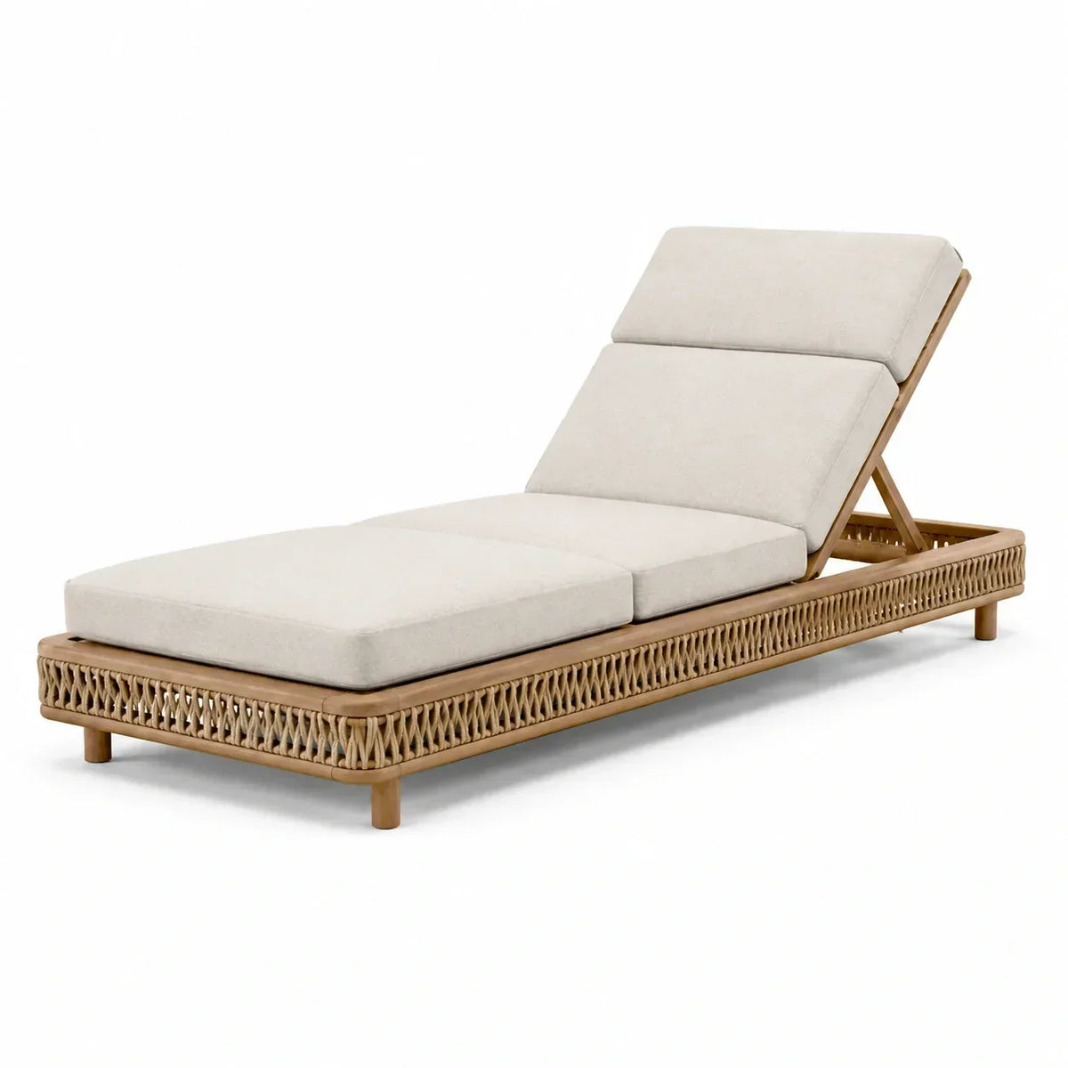 Tumbona de poliratán con cojín de poliéster beige, ajustable, 200 cm