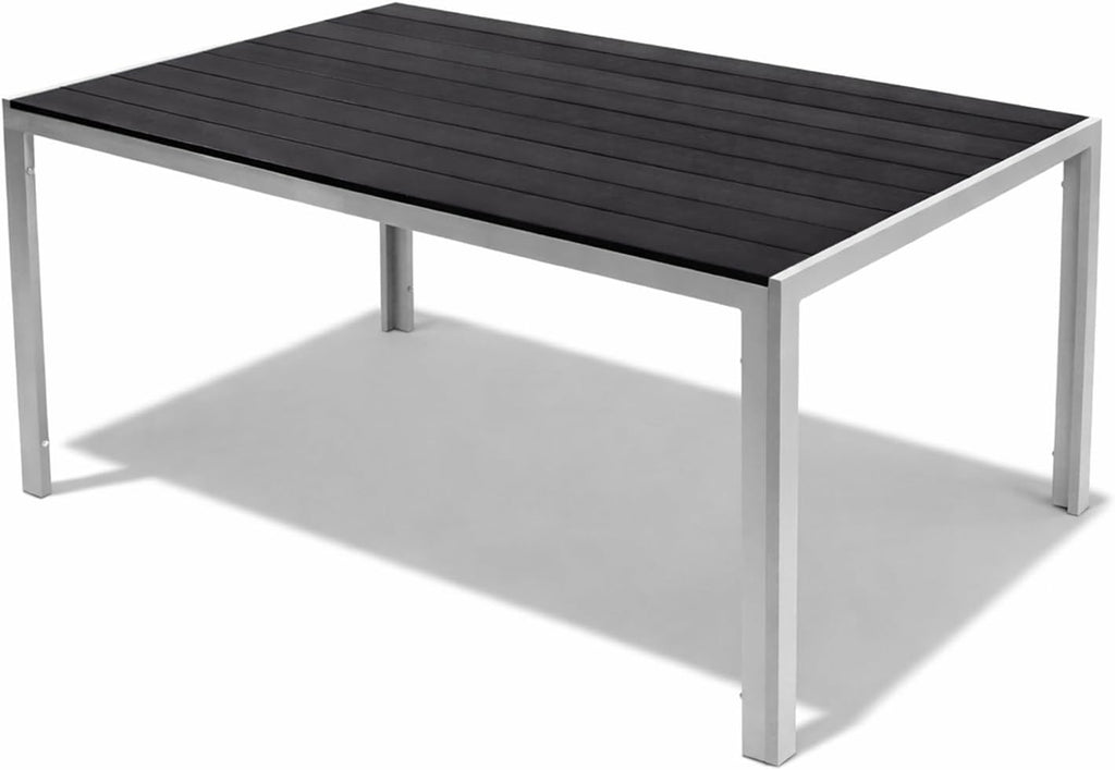 Mesa de jardín Mojawo XL de aluminio plateado/negro, mesa de comedor, muebles de jardín, aspecto de madera, resistente a la intemperie, 180x90x74 cm