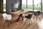 SAM Baumkantentisch 140 x 80 cm Spyro, Akazienholz naturfarben & massiv, Esszimmertisch mit mattschwarzem Spider-Metallgestell, Platte 26 mm