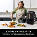 Ninja Double Stack XL Heißluftfritteuse, 2 vertikale Schubladen, 4 Kochstufen, 2 Einschübe, platzsparendes Design, 9,5 L Fassungsvermögen, 6 Funktionen, 8 Portionen, Zange, Schwarz/Kupfer SL400EUCP