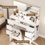 TRIUMPHKEY Schminktisch Groß mit Spiegel und LED Beleuchtung 115cm,Farbtemperatur Einstellbar, 7 Schubladen Schminktisch mit Steckdose Dressing Table mit Hocker,115x40x139cm,Weiß