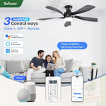 Ventilador de techo inteligente Sofucor con iluminación, ventilador de techo de 132 cm con luz, Alexa/APP, control remoto, 3 temperaturas de color, temporizador, 6 velocidades, motor CC silencioso para dormitorio y salón