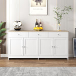 Aparador Ymkua, buffet, cómoda para salón y comedor, armario de almacenamiento con 4 puertas y 3 cajones, mueble de salón moderno, 160x37x75 cm, madera y blanco
