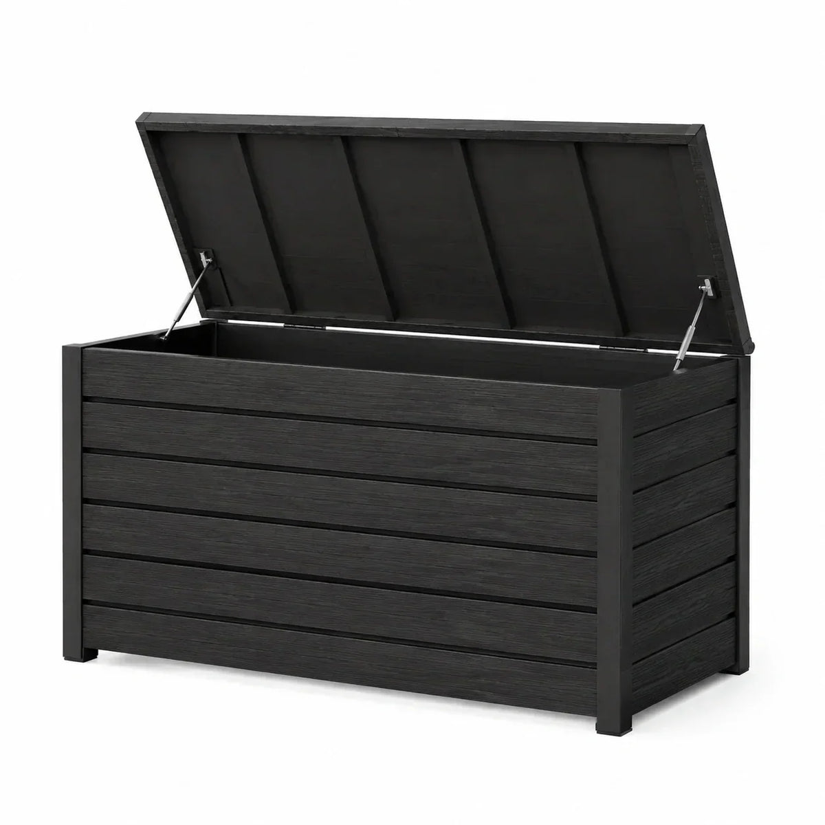 Arcón de jardín aspecto madera negro 120x60x63 cm impermeable