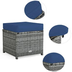 Conjunto de muebles de comedor para patio de 7 piezas de ratán con sofá seccional, mesa de comedor, otomanas y cojines