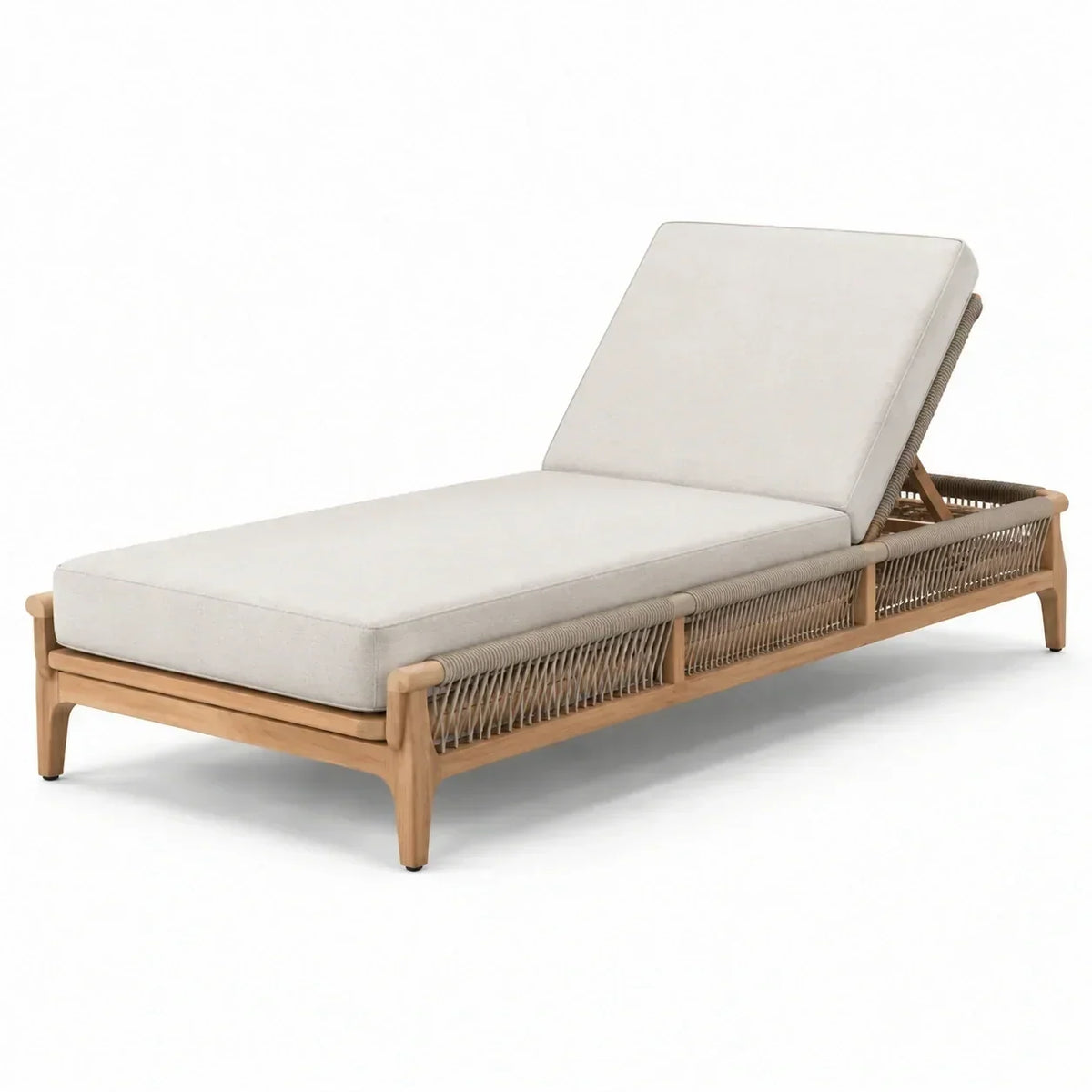Tumbona de madera de teca y tapicería de poliéster color beige