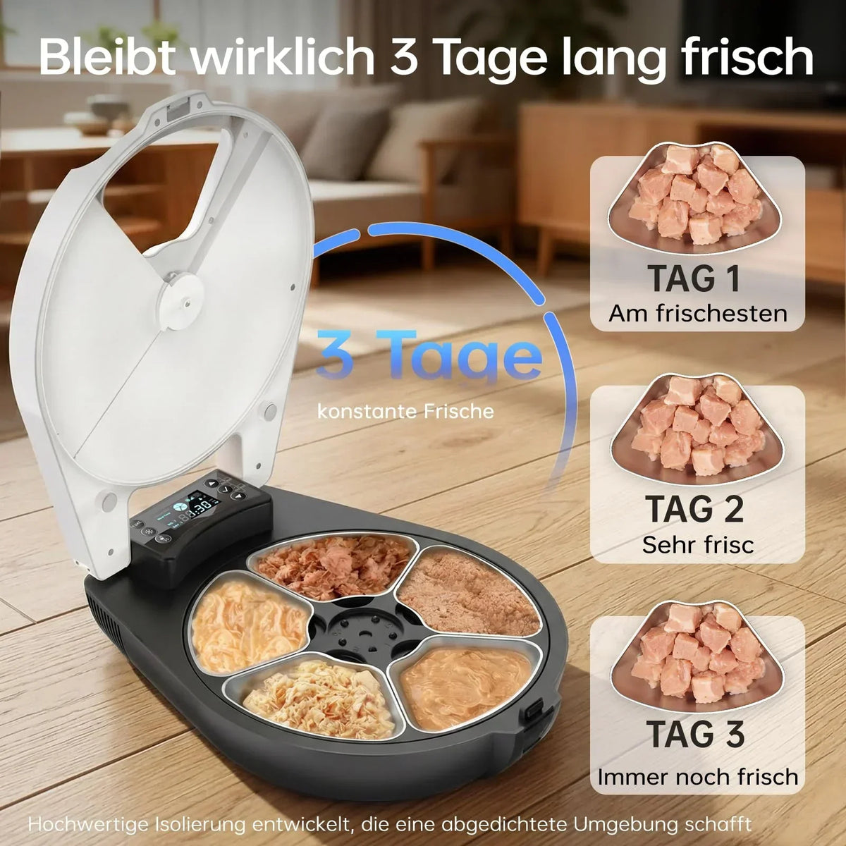 Comedero automático para gatos RESPURR con refrigeración y calefacción por semiconductores, frescura de 3 días, 5 comidas, acero inoxidable 304, programable