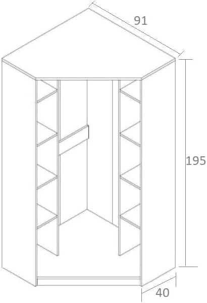 Marmex Grant G8+G15 - Eckschrank 91x235x91 cm, Bücherregal - Eckgarderobe mit Kleiderstangen und Einlegeböden für das Jugendzimmer, Schlafzimmer - Eckkleiderschrank - weiß + Riviera Eiche