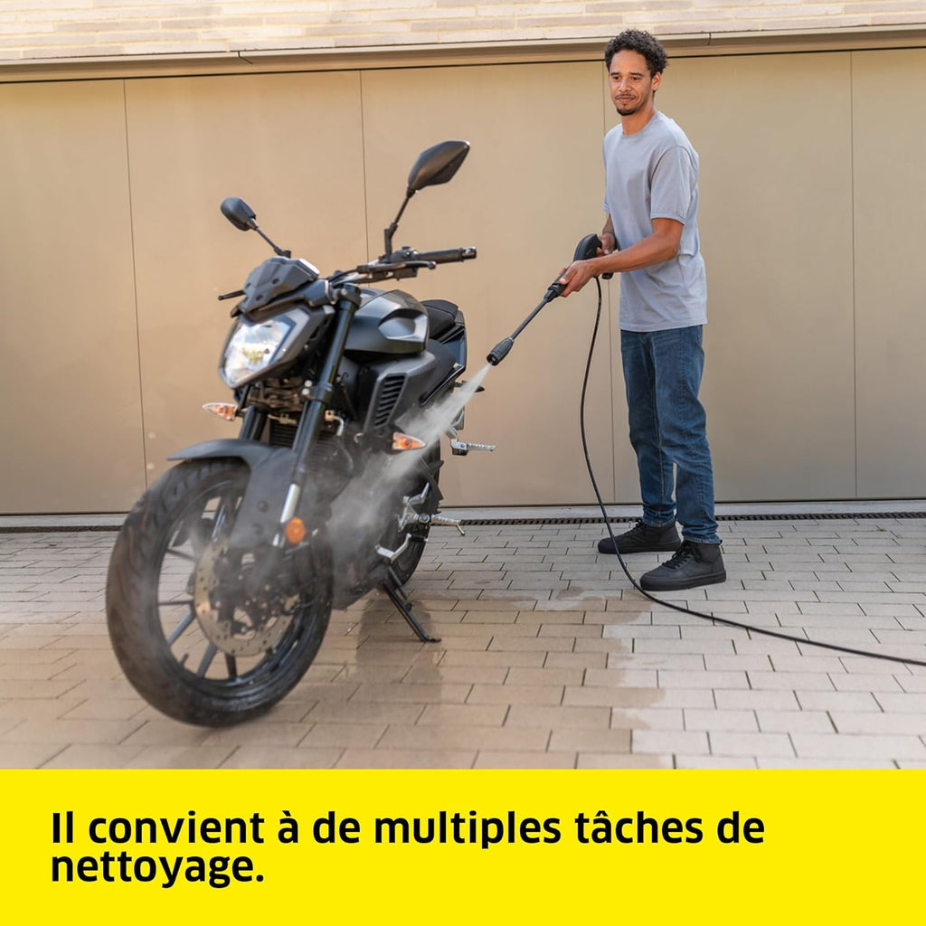 Hidrolimpiadora Kärcher K 3 FJ, presión: máx. 120 bar, caudal: 380 l/h, superficie: 25 m²/h, peso: 4,34 kg, pistola y manguera de alta presión, lanza Vario Power y asa de transporte