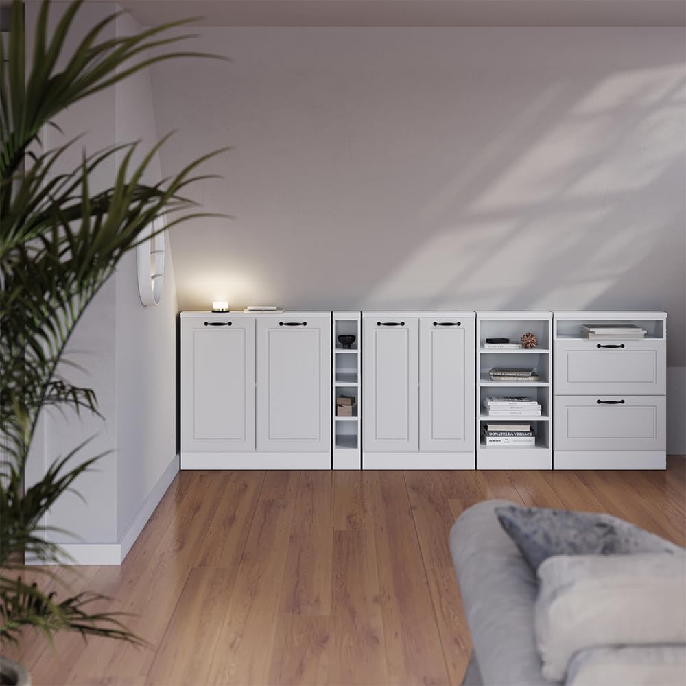 Vicco Dachschrägenschrank-Set Rion, Weiß Landhaus/Weiß, 5er Set, geeignet für die platzsparende Aufbewahrung unter Dachschrägen
