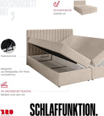 Cama boxspring BROMARKT con arcón, cama tapizada con colchón Bonnell y topper, cama doble con espacio de almacenamiento para dormitorio, cabecero acolchado Dream 140x200, grado de firmeza H3, tejido de terciopelo beige