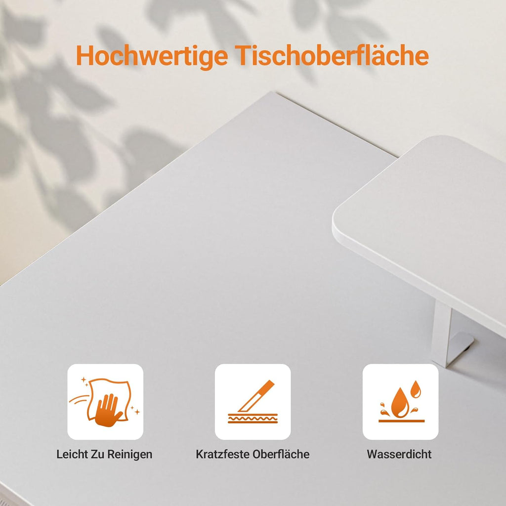 Escritorio para computadora Claiks con 3 cajones, escritorio de 140 x 60 cm con estante, mesa con 2 enchufes y 2 puertos de carga USB, mesa de oficina para PC para oficina en casa, sala de estar, blanco