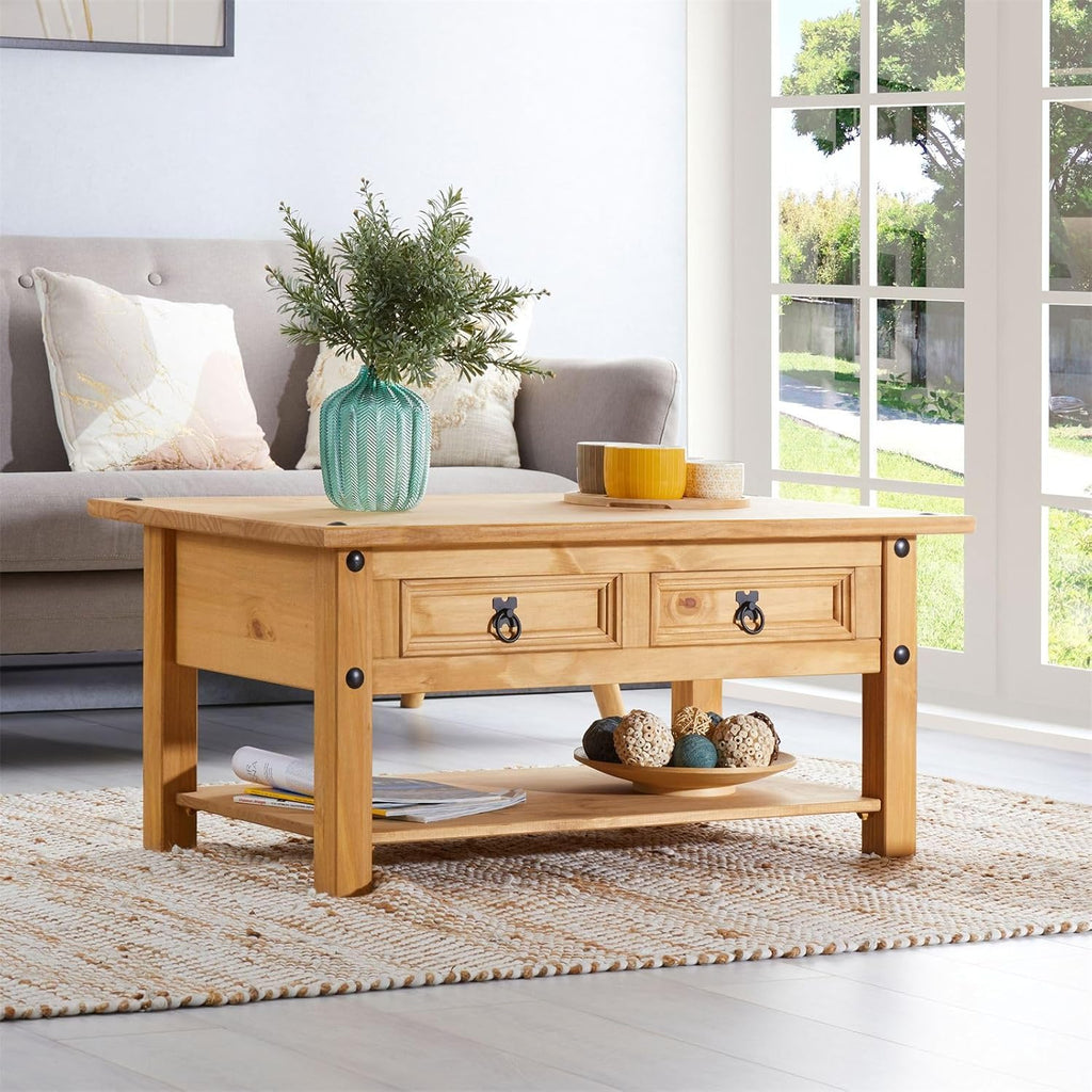CARO-Möbel IDIMEX Couchtisch Salsa, Massivholz Kiefer, Zwei Schubladen und Ablage, Natur