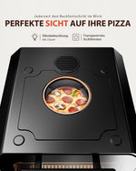 Horno para pizza eléctrico 450°C – Pizza napolitana en 90 segundos, ventana de visualización e iluminación interior, 6 programas y 6 modos de cocción, modo de chef profesional, pala para pizza, piedra para pizza y bandeja de horno, plateado