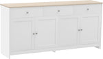 Aparador Ymkua, buffet, cómoda para salón y comedor, armario de almacenamiento con 4 puertas y 3 cajones, mueble de salón moderno, 160x37x75 cm, madera y blanco