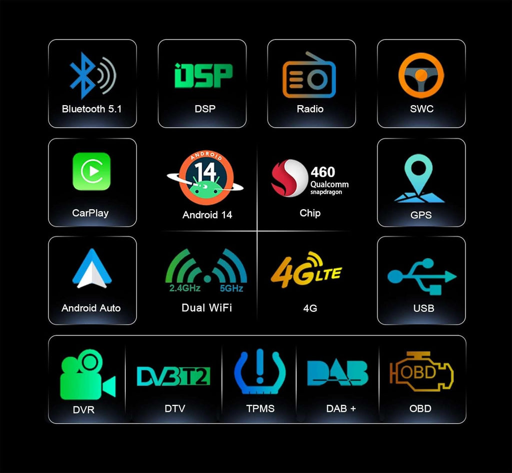 Autoradio Erisin Qualcomm 8 núcleos 8GB+128GB Android 14 Universal 2Din GPS 7 pulgadas estéreo pantalla táctil Bluetooth 5.1 inalámbrico CarPlay Android Auto DAB+ AM FM Radio IPS RDS DSP WiFi 4G TPMS OBD TNT