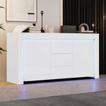 ModernLuxe LED Sideboard Hochglanz Wohnzimmer Beistellschrank 140x40x65cm,3 Schubladen & 2 Türen, Moderne Kommode mit Stauraum für Flur, Büro und Wohnzimmer, Weiß