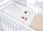 Set completo de cuna Baby Delux, cama casita de 60x120 cm, color blanco, con cajón, barrera anticaídas, colchón, ropa de cama y set de decoración (Prince Stars)