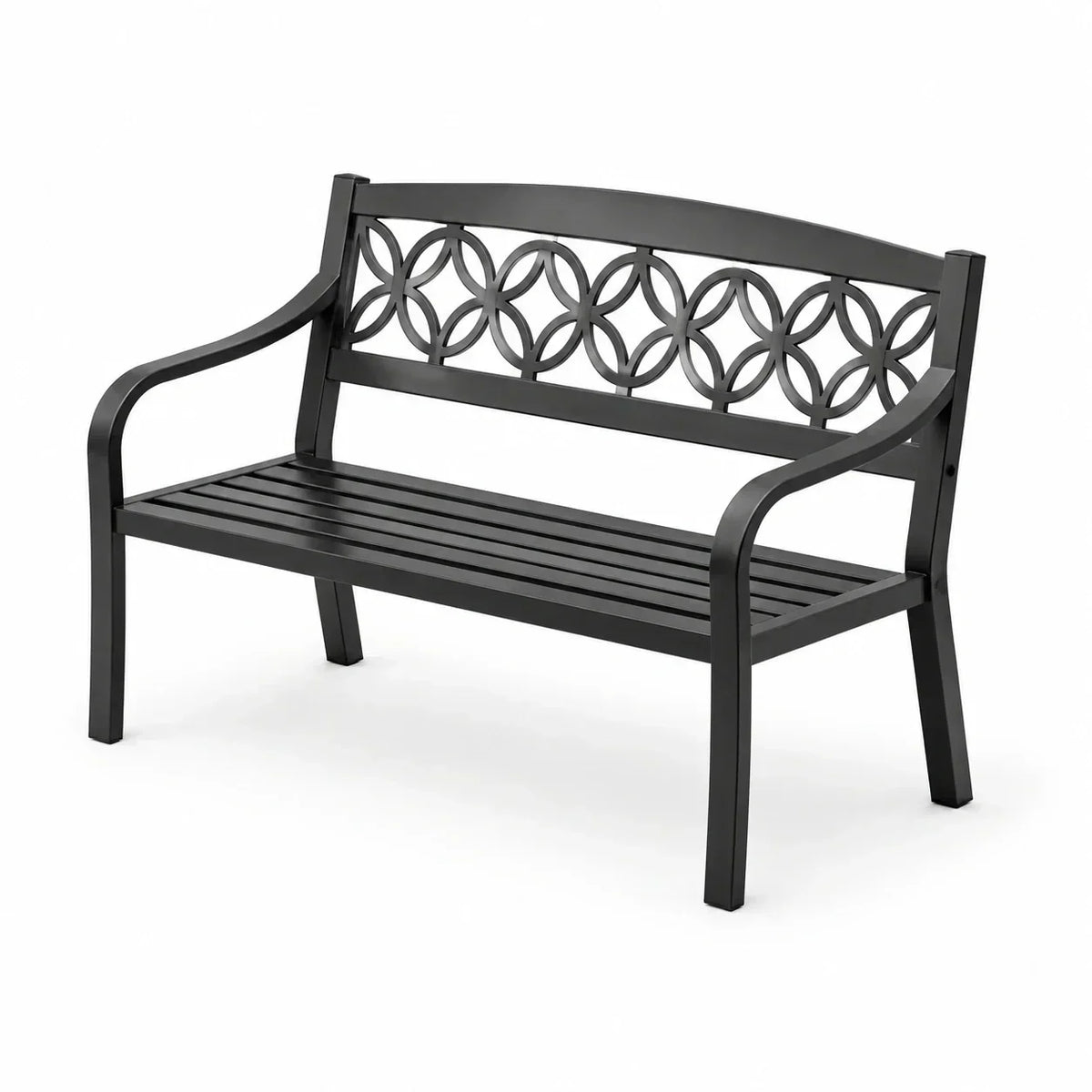 Banco de jardín de metal negro con diseño circular de 120 cm
