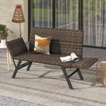 GIANTEX Sofá de jardín de ratán, banco de jardín con función de reclinado, sofá cama para exteriores con reposabrazos plegables, banco de balcón con acolchado de espuma de secado rápido, muebles de balcón, banco de tumbona para balcón
