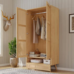 Armario Kebnor con barra, armario de 2 puertas, dormitorio, red de ratán, sala de estar, con tapa abatible inferior, aglomerado + ratán de polietileno, natural