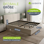 Cama tapizada Juskys Salerno 140 x 200 cm – Pana beige, cama moderna con cabecero y piecero, estructura estable de madera y metal, somier, capacidad de carga de 500 kg