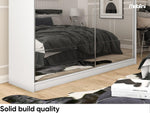 Armario MEBLINI con espejo, 2 puertas - Armario de puertas correderas con barra para colgar ropa - Armario de dormitorio con estantes - Armario ropero - Flores - 200 cm - Blanco + espejo