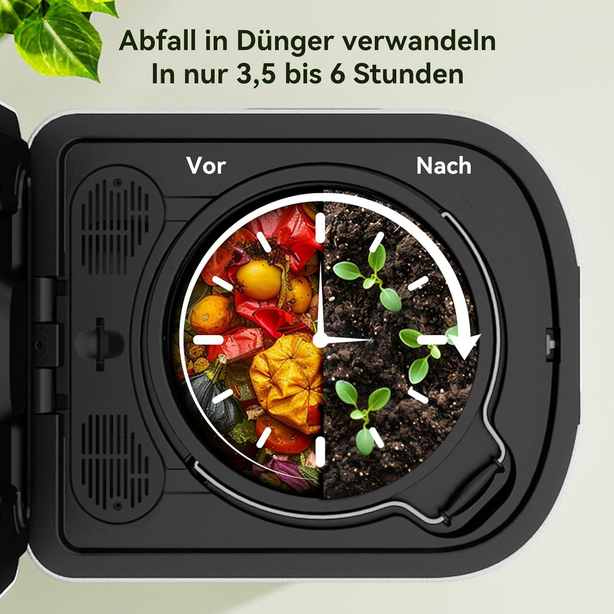 Compostador eléctrico Fullwatt 4.2L, compostador eléctrico inodoro de secado rápido con 2 filtros de carbono, cubo de compostaje y pantalla LED para materia orgánica y restos de comida, autolimpiable