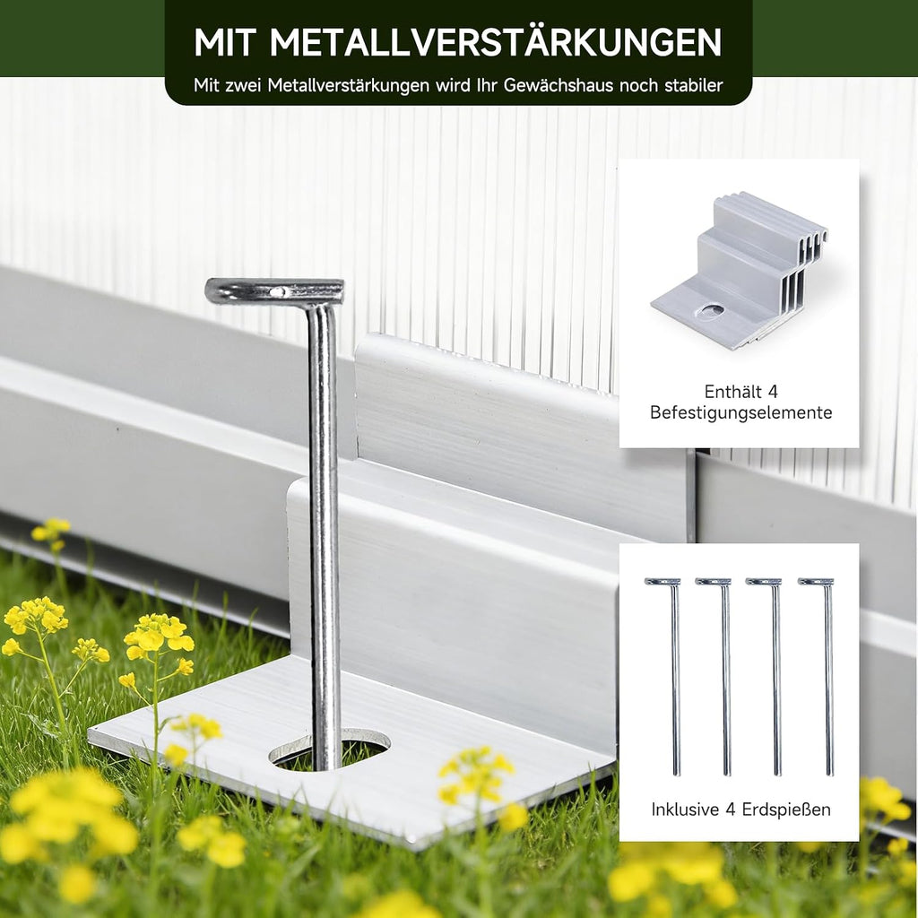 Invernadero de aluminio para jardín | 177*300*193 cm | Versátil: utilizable como invernadero, caseta de jardín, resistente al invierno, para cultivo, caseta para tomates, semillero y caseta para plantas, blanco