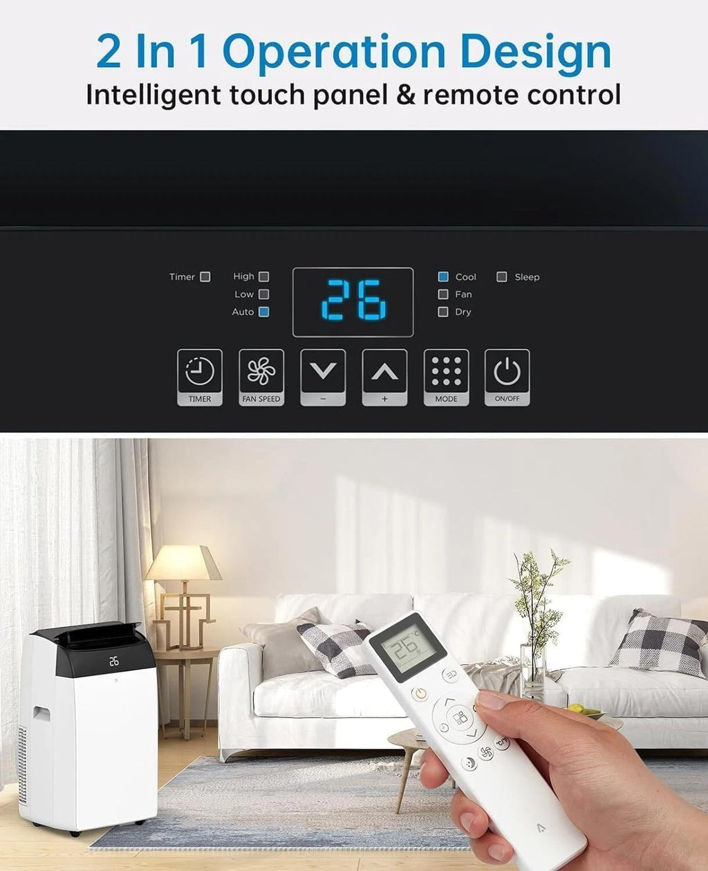 Aire acondicionado portátil GarveeLife 12000 BTU 5 en 1 – Enfriamiento, deshumidificador 45 l/día, ventilador de 3 velocidades, modo nocturno – Ultra silencioso, pantalla digital, temporizador de 24 horas, control remoto