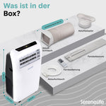 SereneLife Klimaanlage mobil 4-in-1: Luftkühler, Ventilator, Luftentfeuchter + Heizung – Tragbares Klimagerät mit Abluftschlauch, Fernbedienung & Kit für Räume bis 42 m² – Fenster-Montage 9,000 BTU