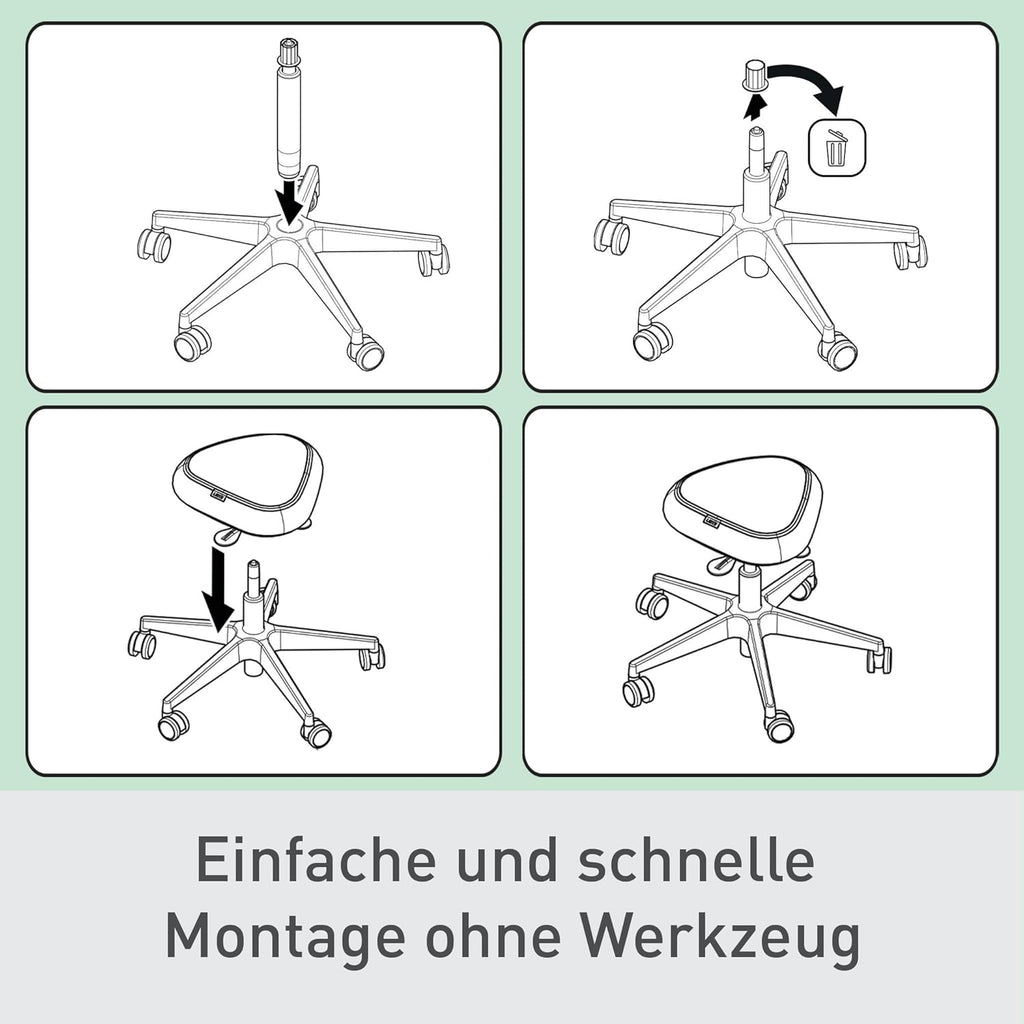 Taburete ajustable en altura Leitz Ergo Active (47–60 cm) con ruedas, taburete de oficina con cojín de asiento, taburete giratorio ergonómico para el hogar, la oficina, el ocio y las aficiones, serie Ergo, negro, 65770095