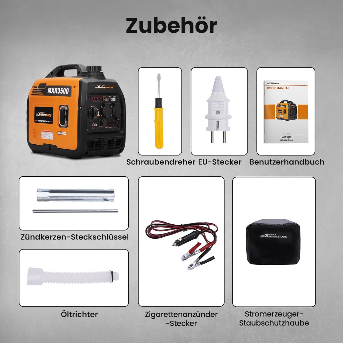 Generador inversor maXpeedingrods 3300W, generador de gasolina de 4 tiempos con USB y enchufes de 230V, ligero, como generador de emergencia para cortes de energía, camping, caravanas, garaje y obras de construcción