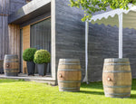 Mesa alta Temesso hecha de barril de vino usado, barril decorativo, mesa de jardín de barril de madera - barril sin tratar orig