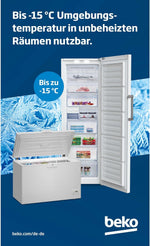 Beko RFNE448E55W Gefrierschrank, 404 l Nettovolumen, No Frost, Schnellgefrierfunktion, Multifunktionsdisplay, 6 Gefrierschubladen + 2 Fächer, 36 dB (A), in unbeheizten Räumen nutzbar, Weiß