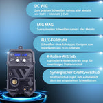 Equipo de soldadura de gas protector 3 en 1 STAHLWERK MTM-200 ST – equipamiento completo – TIG, MIG/MAG, MMA/electrodo hasta 200 A, alimentación de alambre sinérgica, accionamiento de 4 rodillos, apto para hilo relleno, acero, chapa fina