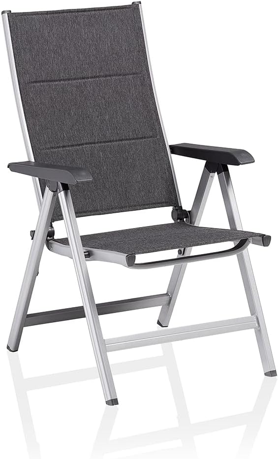 KETTLER BasicPlus Padded Klappstuhl, Silber/anthrazit, Alu/Textilene, 0301201-9000, verstellbare Rückenlehne
