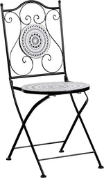 Set de balcón Beliani de 3 piezas de hierro, mesa de mosaico blanco/negro con 2 sillas plegables Comiso
