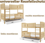 Interbeds Litera 200x90 cm Cama alta Cama doble con cajón Cama de madera de pino Cama infantil Cama juvenil con somier y barrera de seguridad (tono natural, 200x90)
